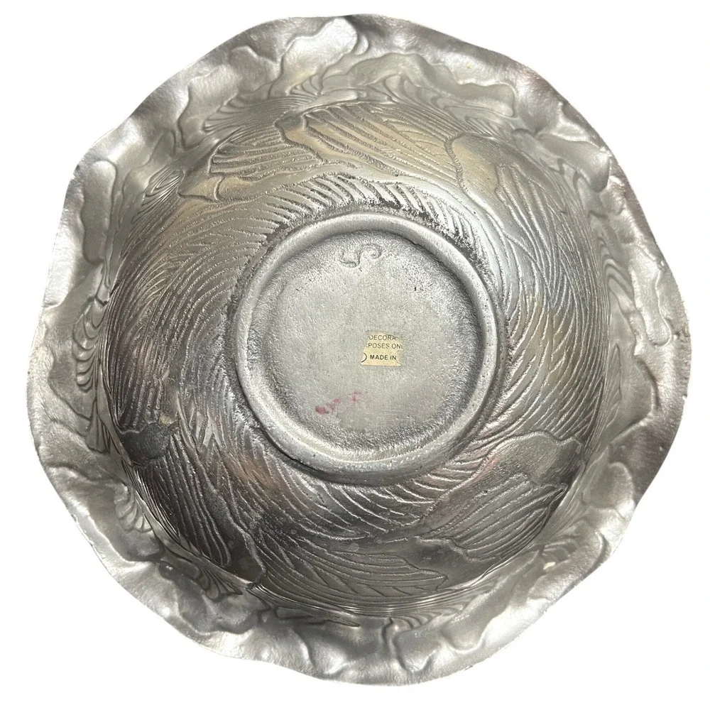 Vintage Embossed Metal Bowl Rabbit Squirrel Fruit Woodland Centerpiece Silver